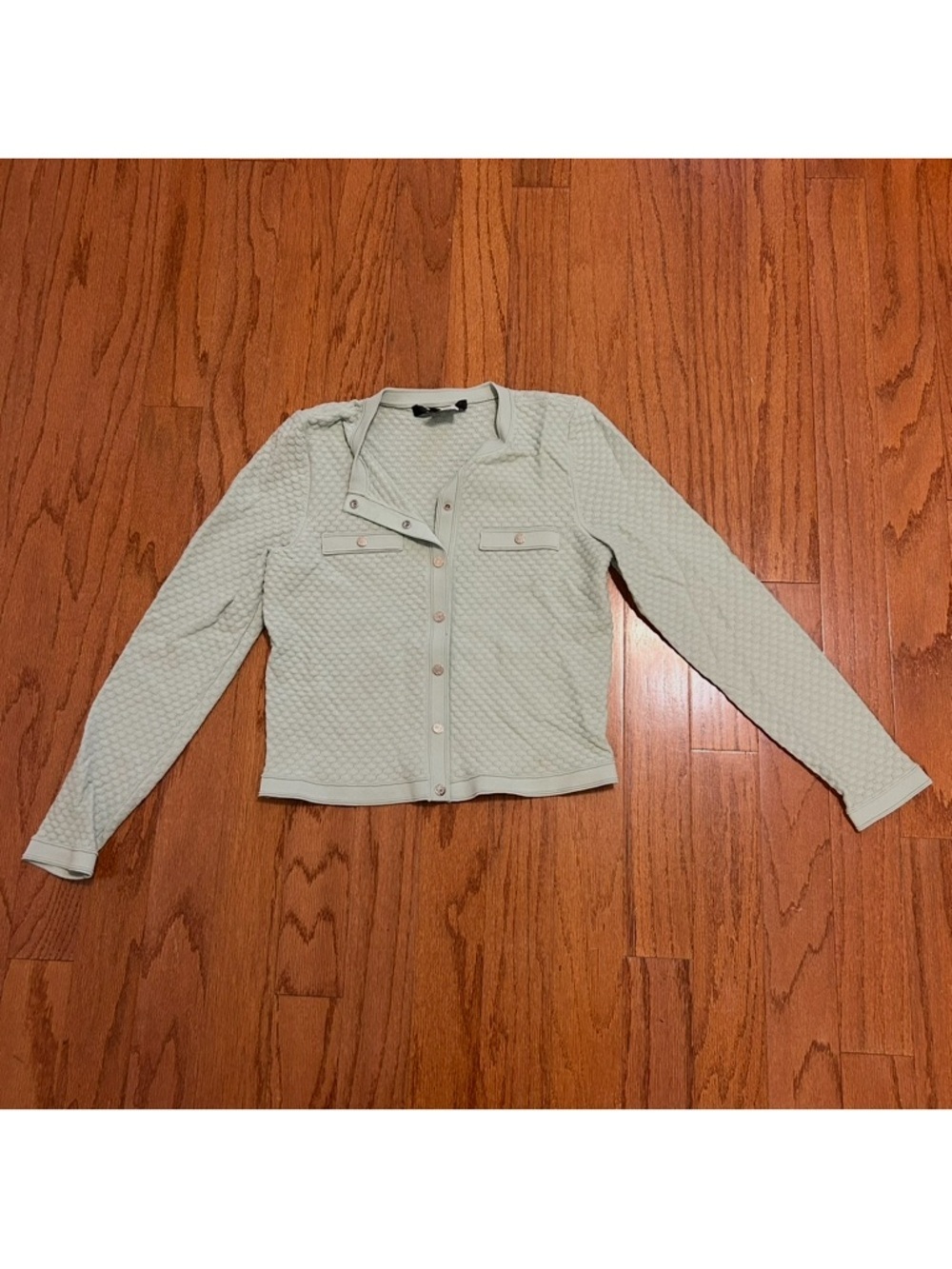 White House Black Market Textured Sage Cardigan Soft Neutral Chic M - Picture 2 of 8